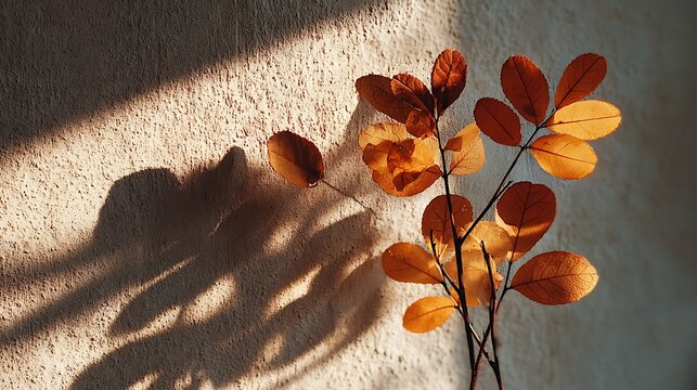 Soft noon leaf shadow on a smooth minimal wall creating a modern calm background ideal for business presentations, analytics dashboards, marketing visuals, and flexible corporate template layouts
