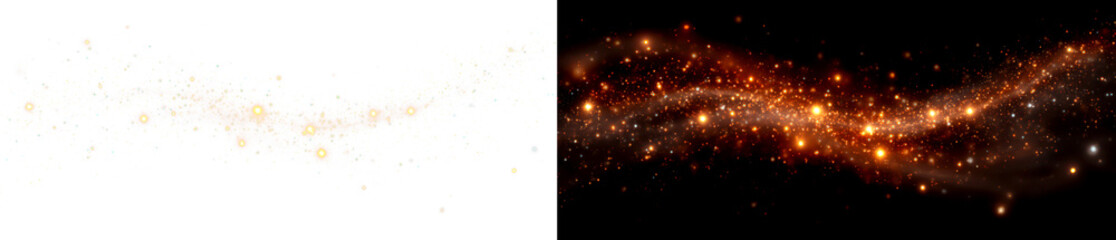 Obraz premium Abstract Swirls of Light in Gold Colors Display on Transparent and Black Background, png