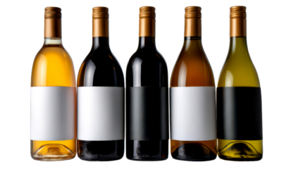 Collection of Wine Bottles with Blank Labels Isolate on Transparent Background, cutout, png