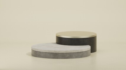 3d illustration of minimal podium, Simply geometric product display with tree leaf shadow, Cosmetic presentation backdrop