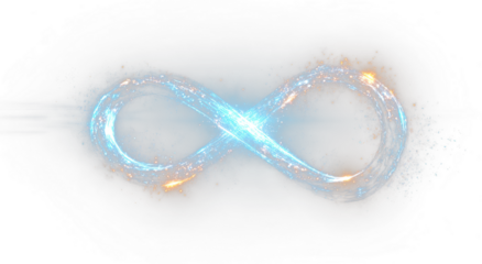 Glowing infinity symbol with digital abstract motion representing energy technology and futuristic world.