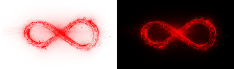 Shining infinity symbol floating in digital futuristic universe representing endless power and...