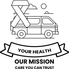 A van with a ribbon on it that says 