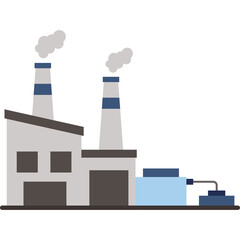 Industrial Factory With Two Tall Chimneys Emitting Smoke Against A White Background Flat Design Illustration