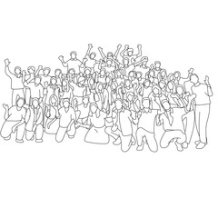 group of people celebrating an event together illustration vector hand drawn with black lines