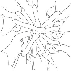 diverse hands joined together illustration vector hand drawn with black lines