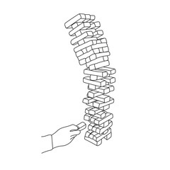 falling wood block tower stack game illustration vector hand drawn with black lines