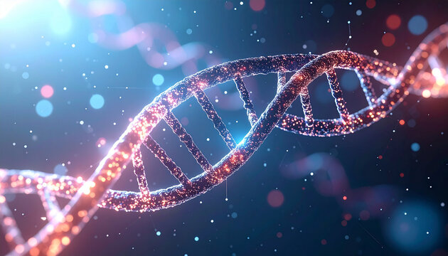 DNA Strand Illuminated with Glowing Particles