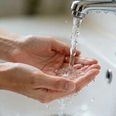 Fototapeta premium Close up of hands washing under running water for hygiene