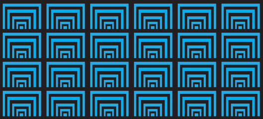 Blue black geometric maze optical square pattern.
