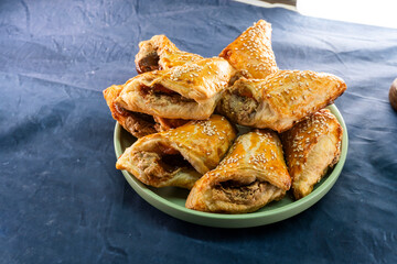 Puff pastry triangles with jam. Baking. Food concept.