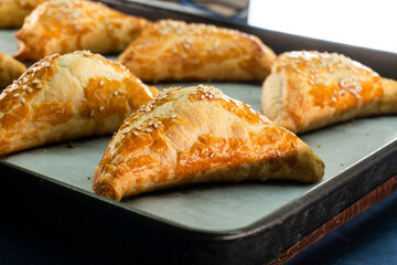 Puff pastry triangles with jam. Baking. Food concept.