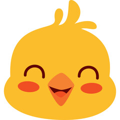Joyful Yellow Chick Face With Closed Eyes Smiling Brightly Cheerful Expression With Orange Beak and Pink Cheeks Isolated On Transparent Background