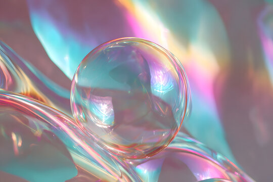 iridescent soap bubble shimmering with colorful reflections creating a soft luminous abstract pastel visual