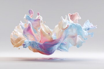 Colorful liquid splash creates a mesmerizing pattern in soft pastels showcasing movement and fluidity in an artistic display