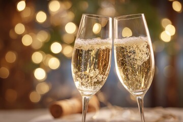 Cheers to celebration with sparkling drinks in elegant glasses during a festive gathering at night