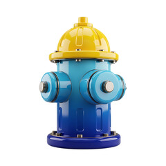 Fototapeta premium Blue and Yellow 3D Rendered Fire Hydrant with Chrome Details on Background Keywords: fire hydrant, water, safety, emergency, equipment, public utility isolated on a transparent background