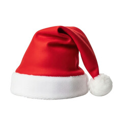 Classic red santa hat with white trim and pom pom festive holiday accessory transparent background