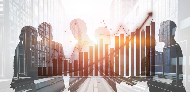 A dynamic image showcasing business professionals engaged in analysis, set against a vibrant urban skyline. Graphs and charts overlay highlight financial themes. Impute