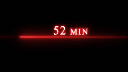 Counting timer minute illustration. Neon countdown timer 52 minutes.