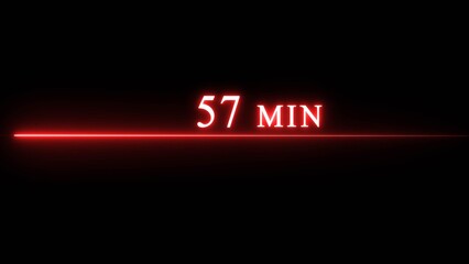 Counting timer minute illustration. Neon countdown timer 57 minutes.