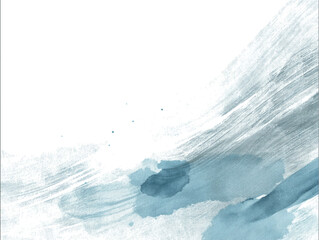 Winter watercolor abstract landscape background, icy blue minimal brush strokes, snow texture clipart