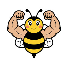 Strong Muscular Bee Flexing Arms Cartoon
