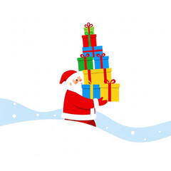 Santa Claus carrying colorful presents in a snowy winter setting - Concept of New Year, Christmas  