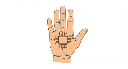 Hand with microchip embedded in palm illustrating technology integration  