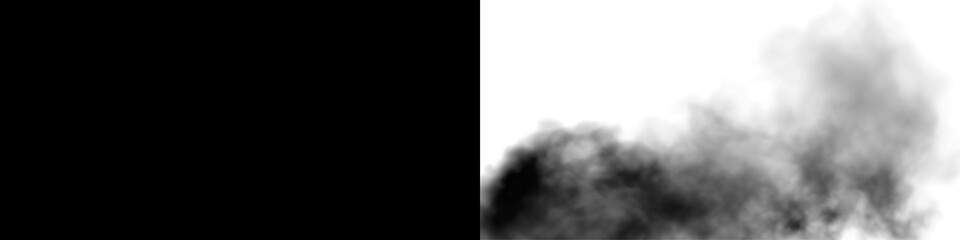 Black and white PNG overlay featuring soft smoke texture on the right side, creating a dramatic contrast against a solid background for creative design projects