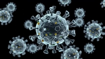 Microscopic view of a virus possibly coronavirus or COVID19 with detailed spikes and membrane representing a global pandemic and health crisis rendered in 3D for scientific and medical visualization. - Powered by Adobe