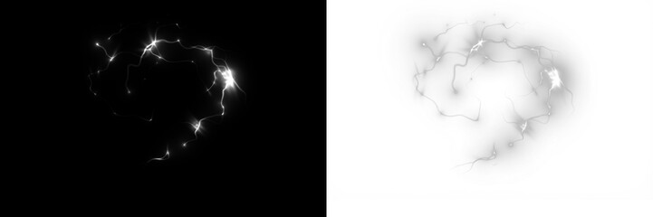 Abstract light png overlay featuring glowing strands and sparkles on black and white backgrounds, ideal for creative design projects and visual enhancements with copy space