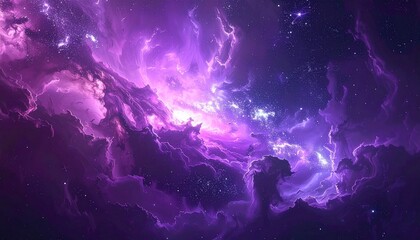 Spacescape illustration astronomy graphic design background with purple nebula 