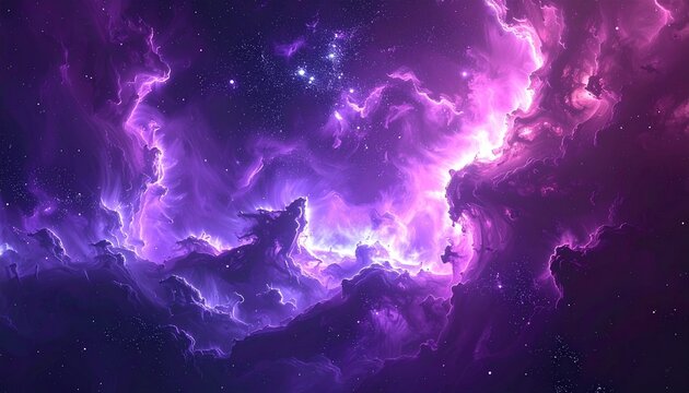 Spacescape illustration astronomy graphic design background with purple nebula 