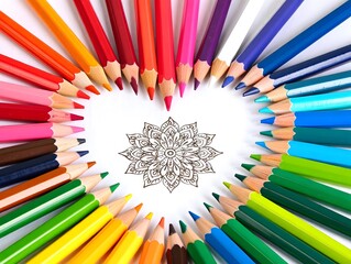 colored pencils on white background