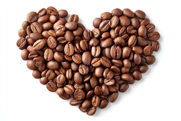Naklejka premium Coffee bean heart shape on white background for culinary art and cafe decoration