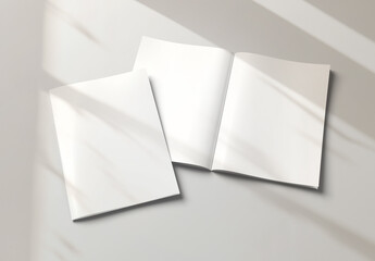 Isolated magazine cover and open magazine Mockup on white background with shadows. 3D rendering