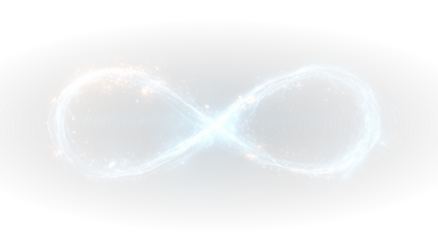 Digital infinity symbol shining brightly across futuristic abstract space with energy and technological balance.