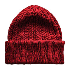 Red Knitted Beanie Hat isolated on a transparent background