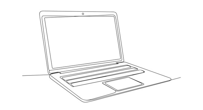 Single continuous line art of a laptop, representing technology in a minimalist style, 44