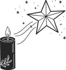 Whimsical candle emitting a trail of stars for magical wishes and celebrations isolated on transparent background