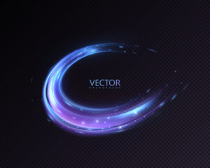 A bright blue-purple glowing arc on a dark background. A colorful light trail for magical overlays, game HUDs, animated graphics, and design and illustrations.