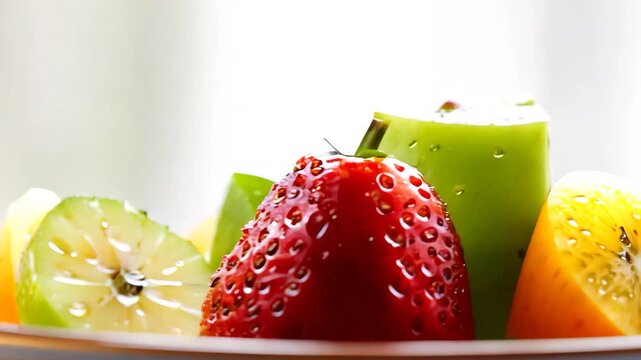 Freshly cut fruit slices in a bowl with a blurred background