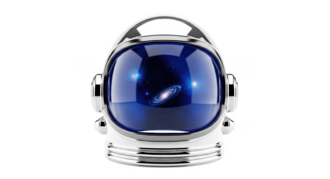 Astronaut Helmet Reflecting a Galaxy and Stars on Background space isolated on a transparent background