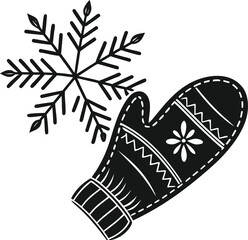 Winter mitten and snowflake cozy warmth symbolizing cold season outdoor activities and snowfall isolated on transparent background