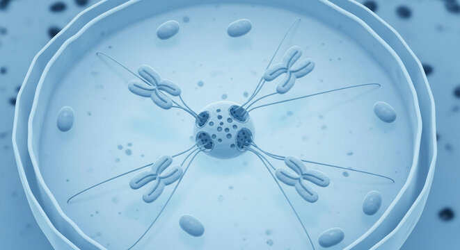 3D Illustration of Cellular Reproduction and Genetic Material