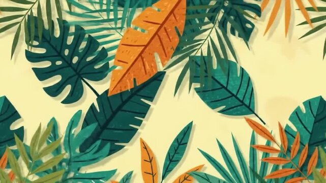 Animated Tropical Jungle Leaves Botanical Background Illustration.