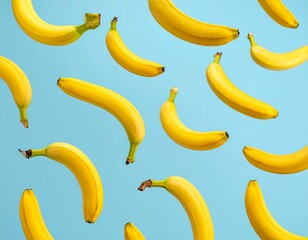 Floating Yellow Bananas on Pastel Blue Background