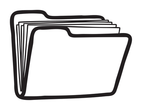 Black outline icon of a simple file folder with multiple documents inside, representing organization and paperwork management.