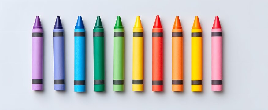 Bright pastel crayons arranged orderly on a clean white surface inspiring creativity